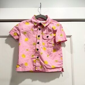 Sovereign Code Boys Lemon print Pink Button down shirt 3T Spring Summer Vacation